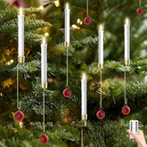 Christmas Tree Candles With Remote, 12 Pack Battery Operated Christmas Candles, Fake Led Candle For Christmas Tree Decor, Party Decor For Xmas Wedding Home Gift With Red Crystal Ball Hook