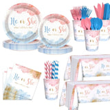 194 Pcs Gender Reveal Decorations Gender Reveal Paper Plates Cups And Napkins Sets He Or She Baby Shower Party Supplies Pink And Blue Disposable Tableware Set With Tablecloth Serves 24 Guests