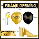 Grand Opening Ribbon Cutting Ceremony Kit Grand Opening Banner Decorations With 10'' Scissors 40 Pcs Balloons Satin Ribbon Bows And More Supplies For Business Events(Black Gold)