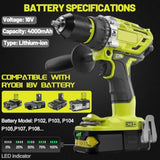 4.0Ah Battery Replacement For Ryobi 18V Battery P102 P103 P104 P105 P107 18Volt One+ Lithium Batteries (2Pack)