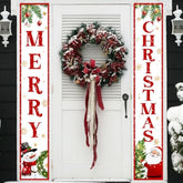 Christmas Door Banner-Christmas Outdoor Decorations Outdoor Santa Claus Snowman Merry Christmas Porch Sign Red Xmas Party Supplies