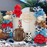 158PCS Red Blue Cow Balloon Garland Kit - Farm & Western Theme Party Decorations