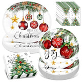 100Pcs Christmas Paper Plates And Napkins Set- (25 Guests) With 10 * 12 Inch Oval Plates And 9 Inch Round Paper Plate,Napkins For Christmas Party Supplies