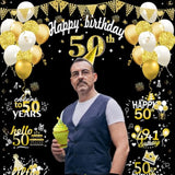Large 50th Birthday Banner - Black & Gold Funny Fifty Party Props for Indoor/Outdoor
