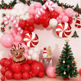 Pink Christmas Balloon Arch Red White Reindeer Candy Cane Party Decorations