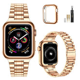 Solid Stainless Steel Bands Compatible With Apple Watch 38Mm 40Mm 41Mm, Metal Strap With Soft Tpu Case For Iwatch Bands Series 9 8 7 6 5 4 3 2 1 Se Se2 Se3 Women And Men, Rose/Gold