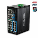 26-Port Hardened Industrial Unmanaged Gigabit Din-Rail Switch, Ti-Pg262, 16 X Gigabit Poe+ Ports, 8 X Gigabit Rj-45 Ports, 2 X Sfp Ports, Ip30, Protection, Black