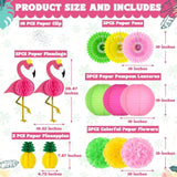13Pcs Hawaiian Party Decorations, Luau Party Decorations, Flamingo And Pineapple Honeycomb Paper Flowers Fans And Ball Lanterns For Summer Tropical Beach Party Decorations Supplies Favors