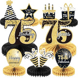 75th Birthday Honeycomb Centerpiece Set: Black & Gold Table Decorations