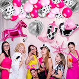 23 Pcs Cowgirl Theme Party Balloons Set Cow Print Cowgirl Hat Boot Pink Silver Star Balloons Ribbon For Western Theme Decorations Retro Horse Rodeo Party Supplies (Horse)