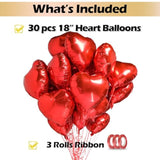 30 Pcs Red Heart Balloons 18" A Bunch Of Heart Love Foil Helium Balloons, Helium Support Valentines Day Wedding Bridal Engagement Party Anniversary Mother'S Day Decorations