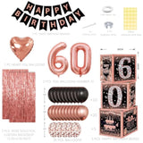 Rose Gold 60Th Birthday Decorations For Woman,Birthday Decorations For Women Girls Black And Pink Balloon Boxes Birthday Party Favors