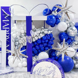 Blue And Silver Balloons Garland Arch Kit, 156 Pack Royal Blue And White Silver Confetti Balloons 18" 12" 10" 5" With Starburst Foil Balloons For Birthday 2024 Graduation Party Decorations