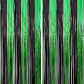 2 Pack 3.3Ft×8.2Ft Black Green Metal Tinsel Foil Fringe Curtains Backdrop Door Window Streamers Birthday St Patrick'S Day Halloween Bachelorette Graduation Hawaiian Jungle Party Decoration