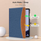 Moko Case For Samsung Galaxy Tab A9 Plus 11" 2023 (Smx210/Smx216/Smx218), Pu Leather Multiangle Viewing Folding Stand Cover Case With Hand Strap, Front Pocket, Auto Wake/Sleep, Denim Blue & Brown