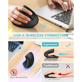 Ergonomic Mouse, Vertical Wireless Mouse: Rechargeable Optical Carpal Tunnel Mice With 2.4G Usb Receiver, 1000/1200 / 1600 Dpi, 6 Buttons, For Laptop, Computer, Pc, Desktop, Notebook, Black