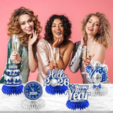 12pcs Blue Silver New Year 2026 Honeycomb Table Centerpieces for NYE Party