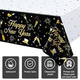 3 Pack 2026 Happy New Year Table Covers 54x108in Black Gold Party Decor