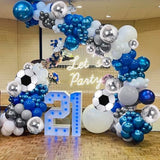 Soccer Balloon Arch Kit For Boys, Blue Silver White Balloons, Birthday Football Party Decoration, Includes 106 Pieces