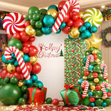 Christmas Balloon Garland Arch kit with 130Pcs Red Green Gold and Candy Balloons Gift Box Star Balloons for Christmas Party Decorations