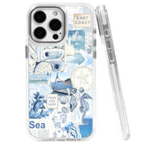 Cases For Iphone 15,Compatible With Magsafe,Classic Clear Shockproof Protection Magnetic Phone Case - Seashell Ocean Blue Retro Collage