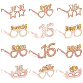 Sweet 16 Birthday Glasses: Pink & Rose Gold Photo Booth Props (24PCS Set)