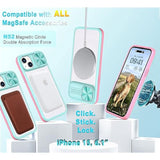 Clear Case Compatible with iPhone 15 MagSafe Slide Camera Lens Cover with 1 Screen Protector, Strong Magnets, Anti Yellow, Transparent Acrylic Back Soft Frame iPhone 15 Case 6.1 Inch, Pink and Teal