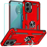 For Moto G 5G 2024 Case: With Screen Protector - Military Grade Protective Cases With Finger Ring Holder Kickstand For Motorola Moto G 5G 2024(Red)