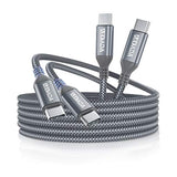 Usb C To Usb C 100W Cable 10 Ft 2Pack, 5A Fast Charging Usbc Charger Cable For Iphone 15/15 Pro/15 Plus/15 Pro Max, Macbook Pro2020, Ipad Pro/Air 5/4, Samung Galaxy S22/S23+/S23 Ultra,Grey