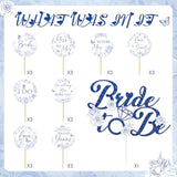 Bridal Shower Cupcake Toppers - 25 Pcs Something Blue Cake Decorations, Before I Do Bachelorette Bride To Be Engagement Wedding Party Supplies, Blue And White Floral Flower Table Decor Topper