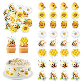 48 Pcs Edible Bumble Bee Cupcake Toppers Wafer Paper Oh Babee Cake Decorations For Bee Theme Baby Shower Kids Boys Girls Birthday Cake Party Decoration
