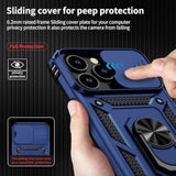 Navy Blue iPhone 14 Pro Max Case with Slide Lens Cover HD Screen Protector, Military Grade Drop Protection, Magnetic Rotated Ring Holder Kickstand Protective Phone Case