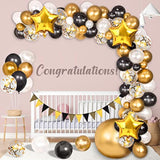 110Pcs Graduation Decorations Class Of 2023 - Black & Gold Balloon Arch Garland Kit - Congrats Grad Decor Supplies (No Air Pump, No Banner)