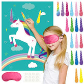Pin The Horn On Unicorn-Game For Kids Birthday Party Game With 24 Horn Stickers Birthday Poster For Kids Unicorn-Birthday Girls Rainbow Party Favors Supplies Decoration Home Wall Decor Backdrop
