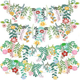 4 Pcs Flower Banner Garland Wildflower Party Decorations Groovy Boho Floral Spring Leaf Banners For Girl Women Birthday Bridal Baby Shower Garden Wedding Wall Classroom Backdrop Party Supplies