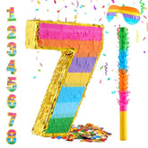Rainbow Number 7 Pinata For 7Th Birthday Party Decorations, Fiesta, Kids Anniversary Celebration, Birthday Pinata With Stick, Blindfold And Confetti (Small, 16.5 X 11.5 X 3 In)