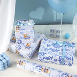 Baby Bear Wrapping Paper Roll, Blue Teddy Bear In Hot Air Balloon Design For Baby Boy Birthday, Baby Shower, Mini Roll, 17 Inches X 32.8 Feet (46.45 Sq.Ft.)