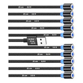 Magnetic Charging Cable 10Pcs,Just Short Usb Cables No Magnetic Charging Tips,[0.6~0.8Ft/20~25Cm,2.4 A Max) I Style Nylon Braid Cord,Compatibility Charger Station/Mobile Power&More Devices (Black)