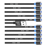 Magnetic Charging Cable 10Pcs,Just Short Usb Cables No Magnetic Charging Tips,[0.6~0.8Ft/20~25Cm,2.4 A Max) I Style Nylon Braid Cord,Compatibility Charger Station/Mobile Power&More Devices (Black)
