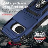 For Google Pixel 9A Case With Camera Lens Cover Hd Screen Protector, Dual Layer Military-Grade Drop Tested Magnetic Ring Holder Kickstand Protective Phone Case For Google Pixel 9A 2025 (Navy Blue)