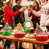9 Pcs Christmas Honeycomb Centerpieces – Holiday Table Decorations with Gingerbread Man, Christmas Tree, Snowman, Santa, Stocking, Wreath, Candy Cane, Penguin and Bells for Xmas Party Supplies