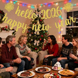 Hello 2026 Happy New Year Banner Gold Glitter Party Decorations