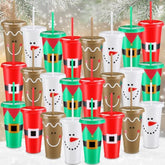 24 Pcs Reusable Christmas Cups Bulk Plastic Coffee Cups Travel Mug 24 Oz 4 Styles Christmas Reusable Tumbler With Lids And Straws For Wine Hot Cold Drinks Xmas Party Supply