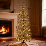 7.5Ft 180 Led Minimalist Pre-Lit Slim Pencil Artificial Christmas Tree With Warm White Lights Scandinavian Style Decor Indoor Holiday Decoration Modern Evergreen Pine Needle Tree
