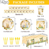 142Pcs Classic Bear Baby Shower Decorations Baby Shower Party Tableware With Plates, Napkin, Forks, Cups Banner And Tablecloth For Birthday Party Supplies Set Serves 20 Guests (Yellow)