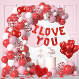 617Pcs Valentines Balloon Arch, I Love You Balloon, Red Pink White Heart Balloon And Rose Petals For Valentines Day Wedding Engagement Anniversary Romantic Decorations Special Night