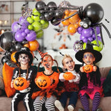 131Pc Halloween Balloon Arch Kit – Black Orange Green Purple with Spider Web