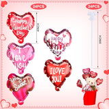 24 Pcs Valentine‘S Day Balloons Self Inflatable Heart Balloons With Bow Rod 4 Inch Valentine Decoration For Wedding Birthday Engagement Party Supplies