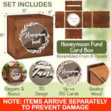 Honeymoon Fund Box For Wedding - Rustic Wooden Card Box, Honey Moon Funds Box, Elegant Wedding Card Box For Reception, Birthdays, Graduations, Baby And Bridal Showers