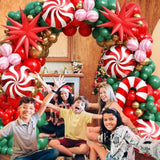 124pc Red Green Gold Christmas Balloon Arch Kit with Santa & Star Foils